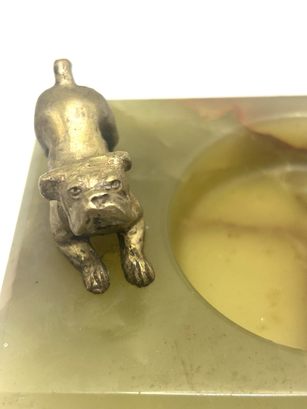 Vintage Green Onyx Marble And Brass 4 Piece Desk Set