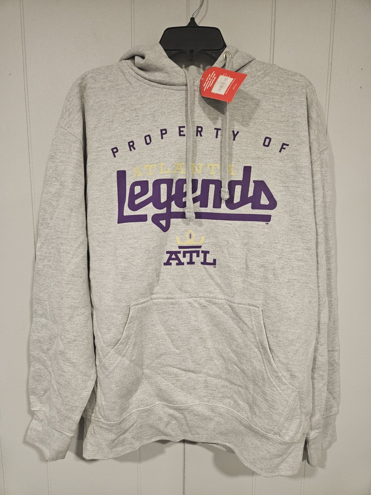 GIII Sports Atlanta Legends AAF Gray Hooded Sweatshirt Sz Large Pouch Pocket NWT