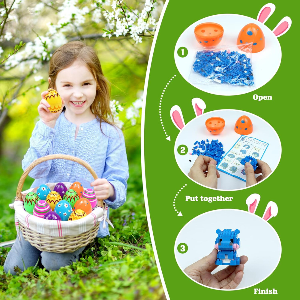 Easter Basket Stuffers Essentials, 12 Pcs Mini Animal Building Blocks with Easte