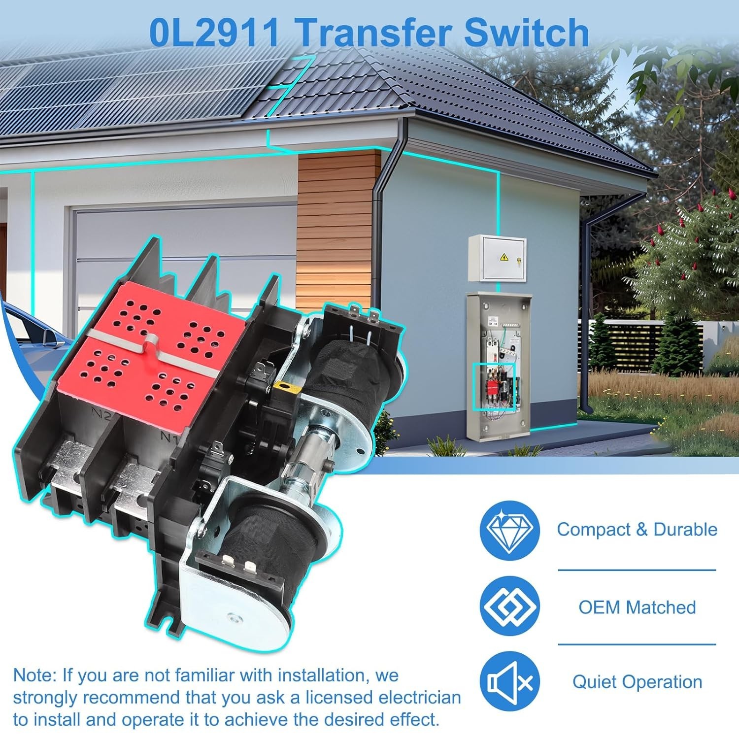 0L2911 200A Automatic Transfer Switch with Handle Compatible with Generac 200 Am