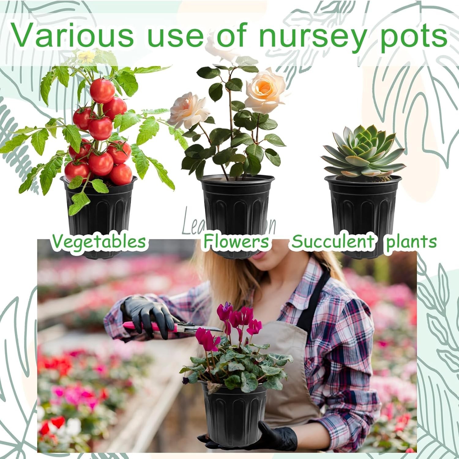 60 Pack 1 Gallon Flexible Plant Nursery Pots Black Plastic Plant Pots with Holes