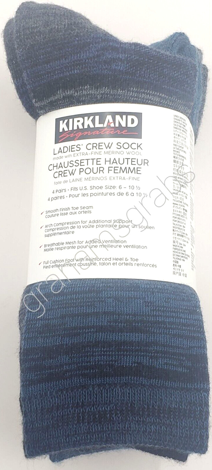 KIRKLAND LADIES WOMENS EXTRA FINE MERINO WOOL BLEND CREW SOCKS (4 PAIR) CHOICE!