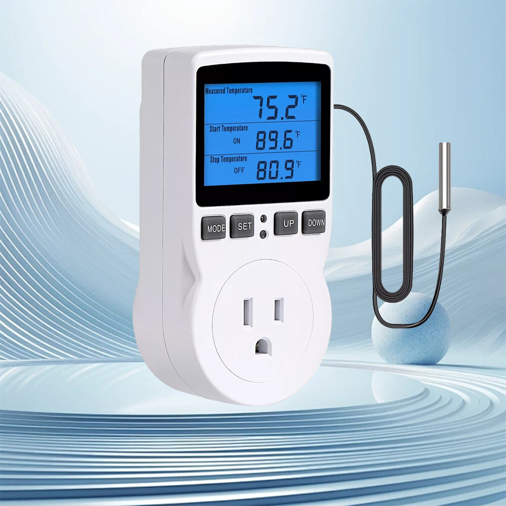 Digital Thermostat Outlet Plug Temperature Controller Heating Cooling w/ ProbejG