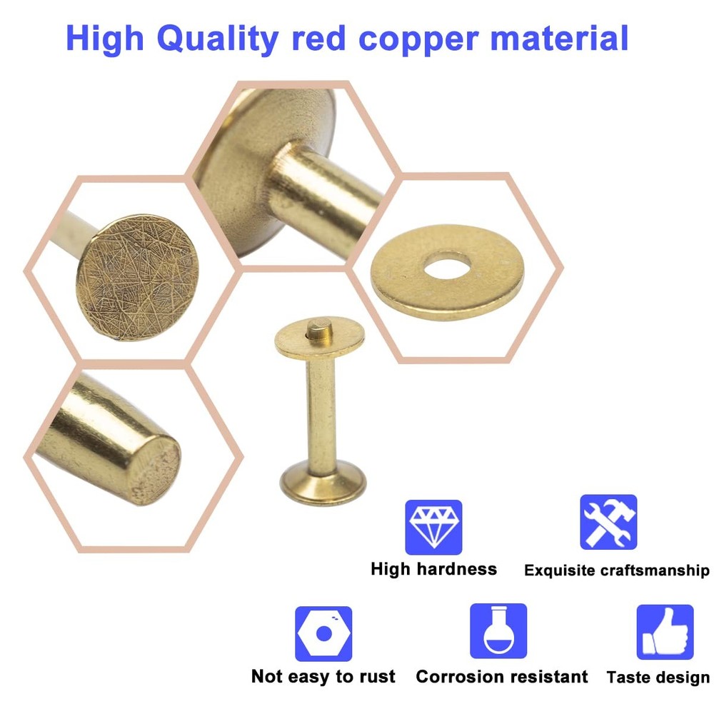 100 PCS Copper Rivets And Burrs Solid Brass Studs Leather Craft Decor 9x14mm