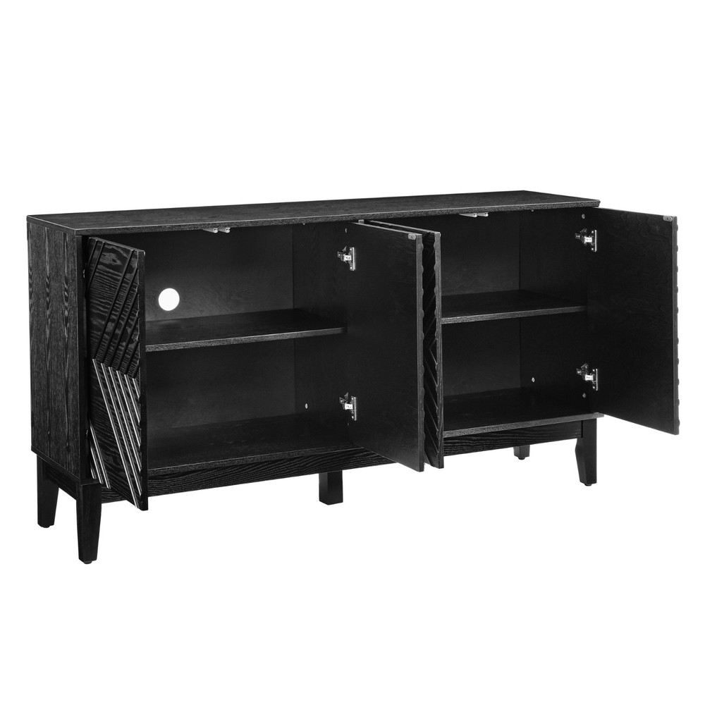 Mid Century Modern Buffet Cabinet Sideboard with Pattern & Adjustable Shelves