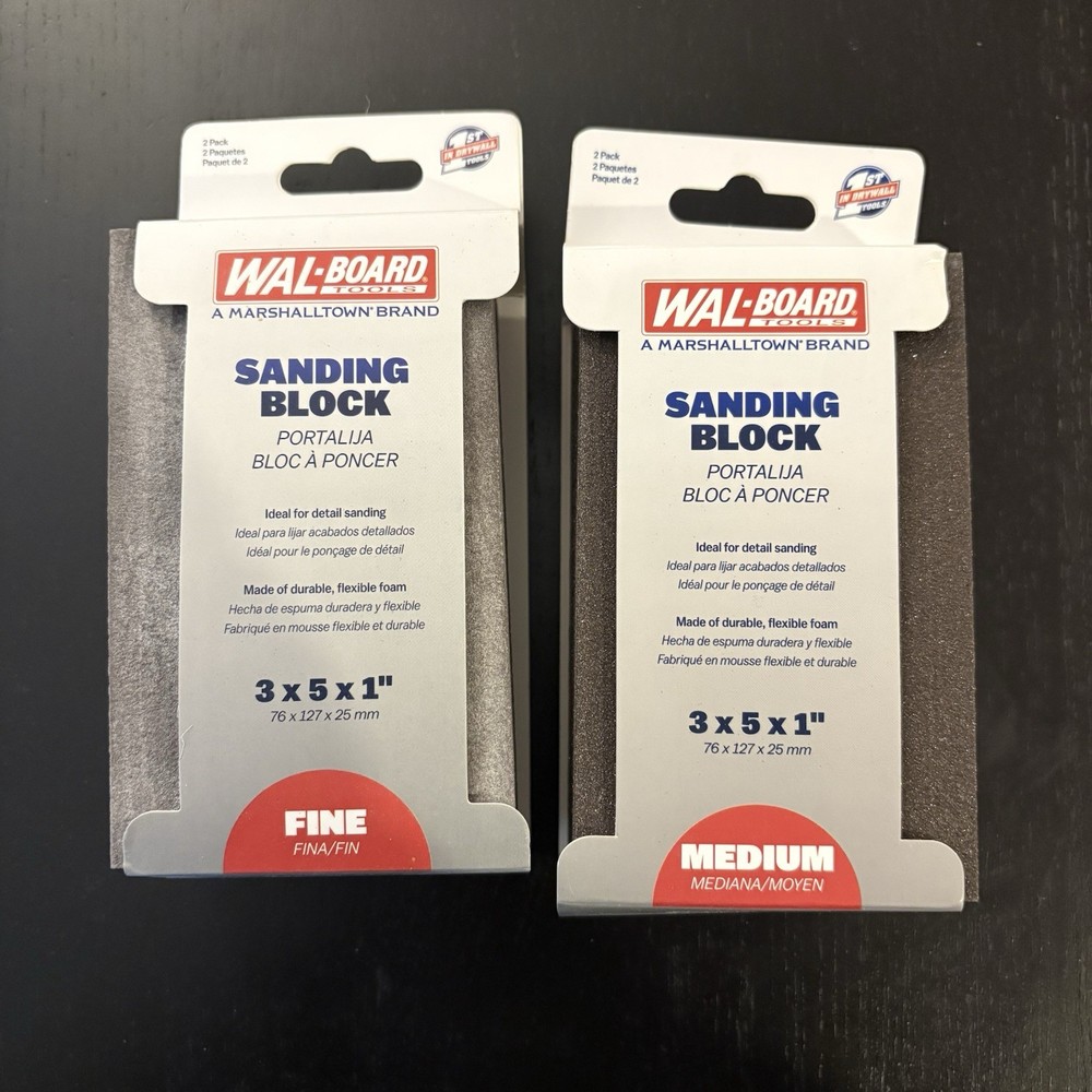 Wal-Board Pro Sanding Blocks 4 PC Two 2-packs Fine and Medium 3x5x1 Double Sided