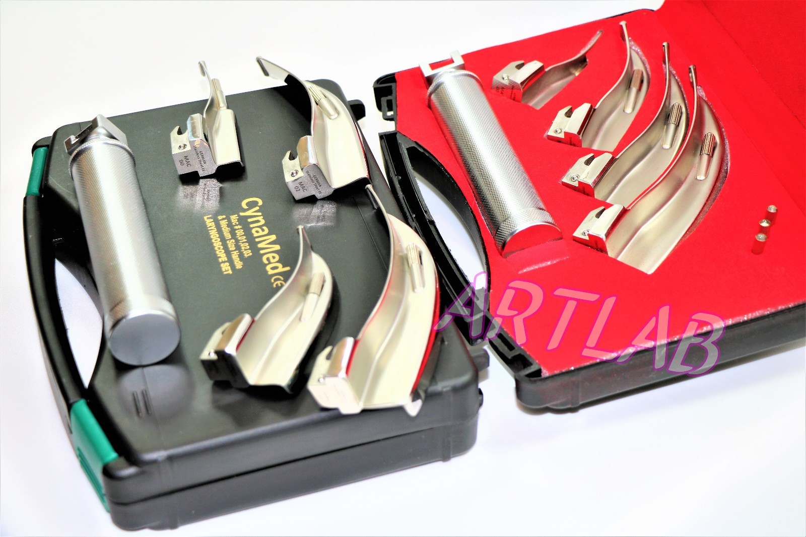 PREMIUM LARYNGOSCOPE SET OF 4 INTUBATION BLADES + MEDIUM HANDLE CYNAMED