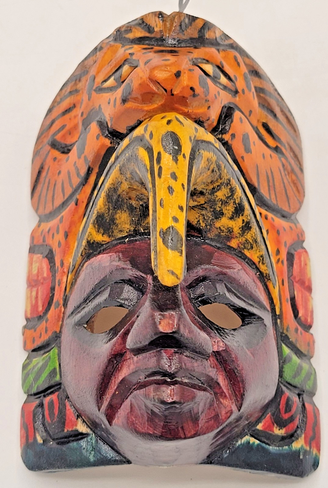 Mayan Aztec Handmade Wooden Totem Mask Tribal Warrior Jaguar Small Folk Wall Art