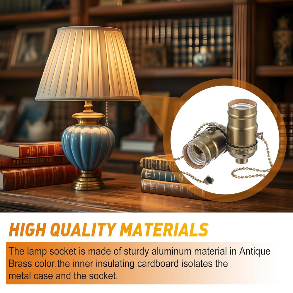 4 Pcs Pull Chain Lamp Socket Replacement, E26 Standard Threaded Base, Light Sock