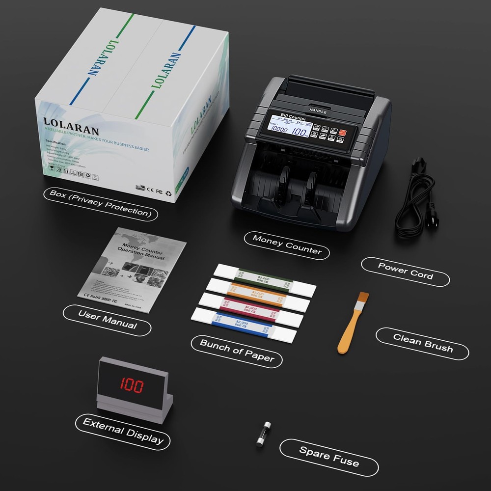AL1000 Money Counter Machine with Value Counting, Support Dollar and...