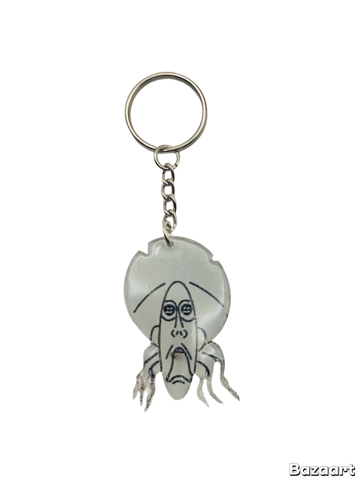 Coraline Inspired Handmade Resin Keychain, Button Eyes Handmade Resin Face Head