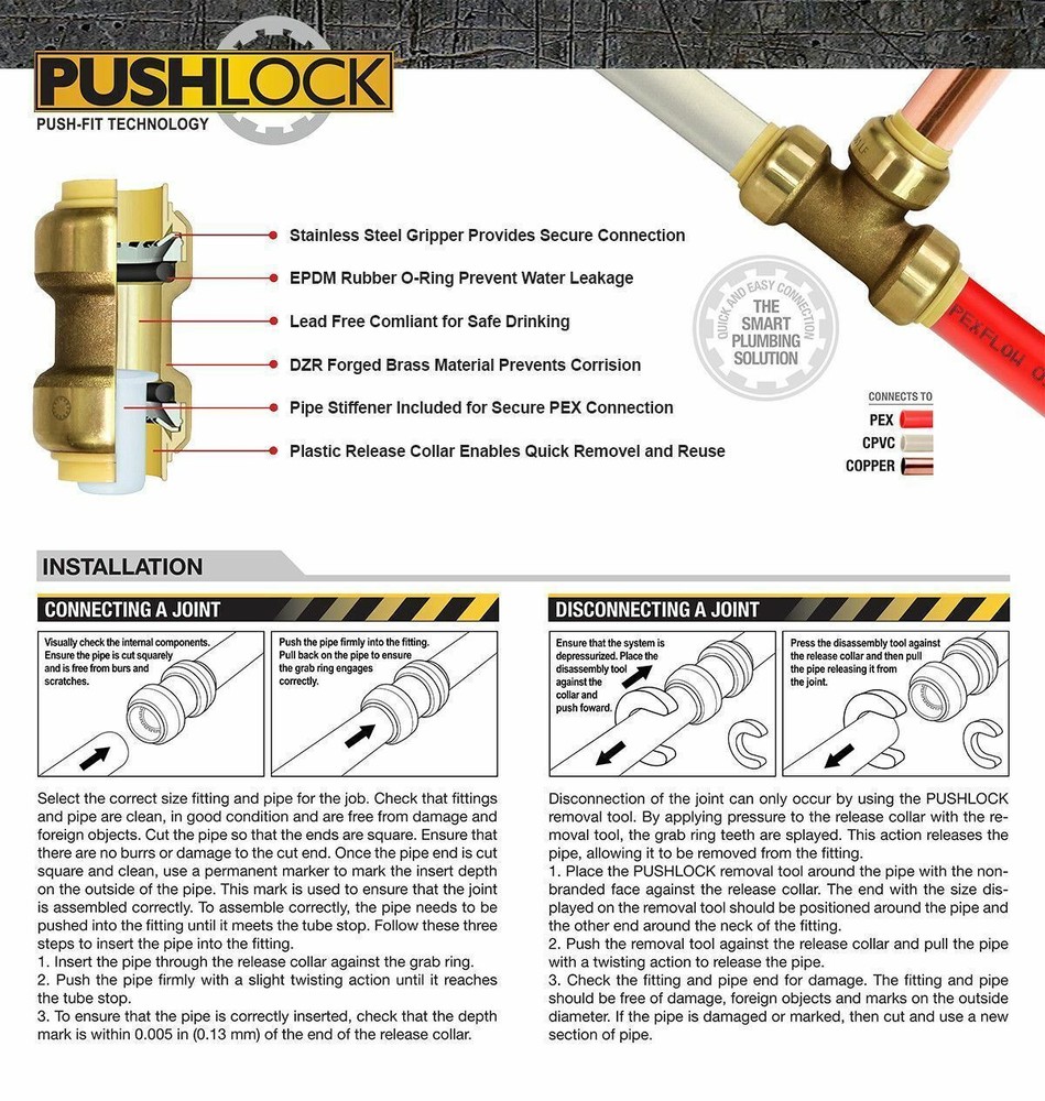 Pushlock® 1 Inch Long Coupling for Push x Push Fitting, Durable, Easy to Install