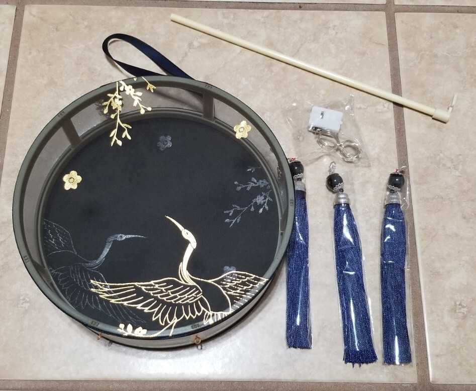 Black & Gold Crane Handheld Fabric Lantern