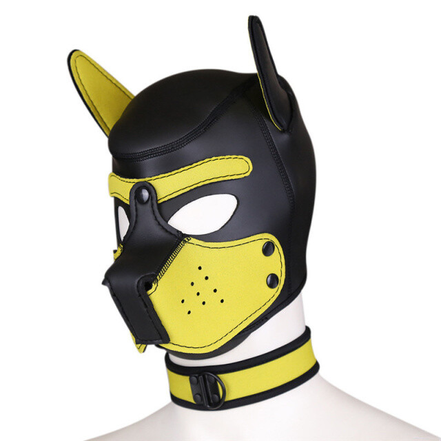 Neoprene Puppy Hood Role Play Dog Mask Puppy Cosplay Full Head with Neck Cover