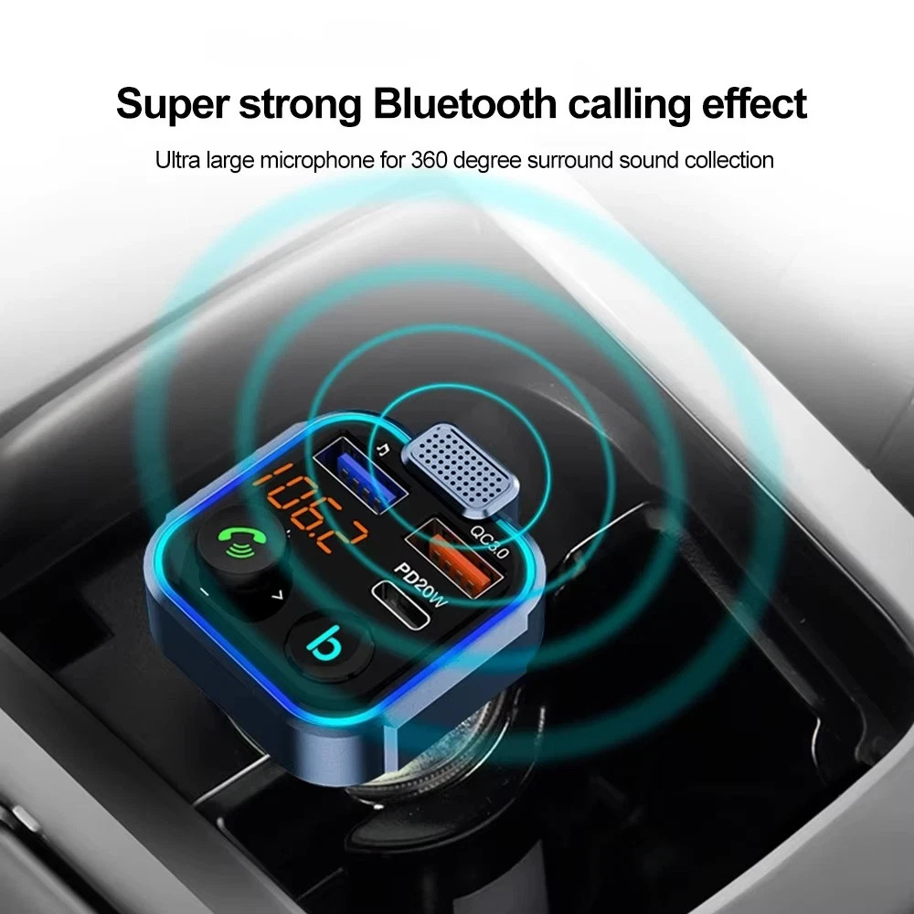 Bluetooth 5.0 Car Wireless FM Transmitter Adapter 2USB PD Charger AUX Hands-Free