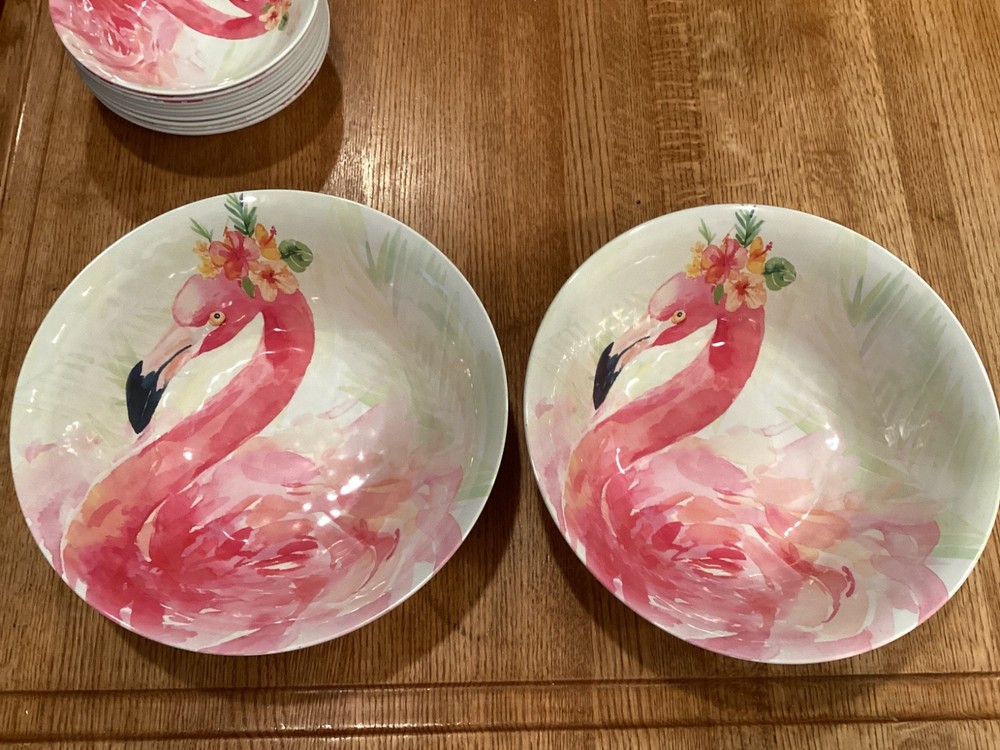 Flamingo Serving Bowls. 2 Large, 10 Small