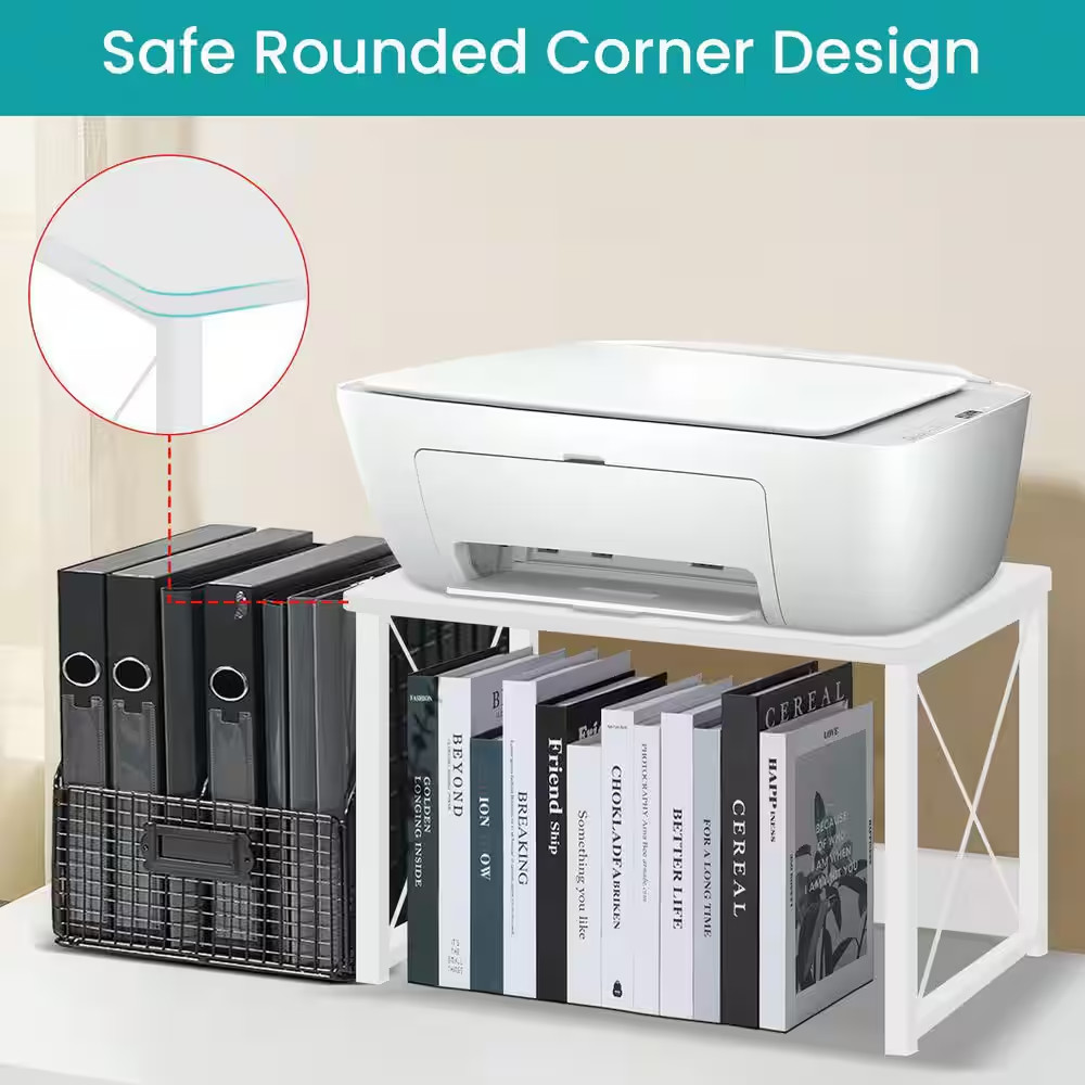 Desktop Printer Stand Shelf Organizer Modern Wood Riser with Storage Sturdy Spac