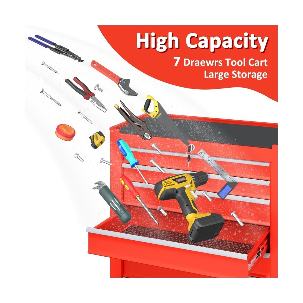 7-Drawer Tool Box with Wheels, Movable Rolling Tool Chest with Drawer, Heavy ...
