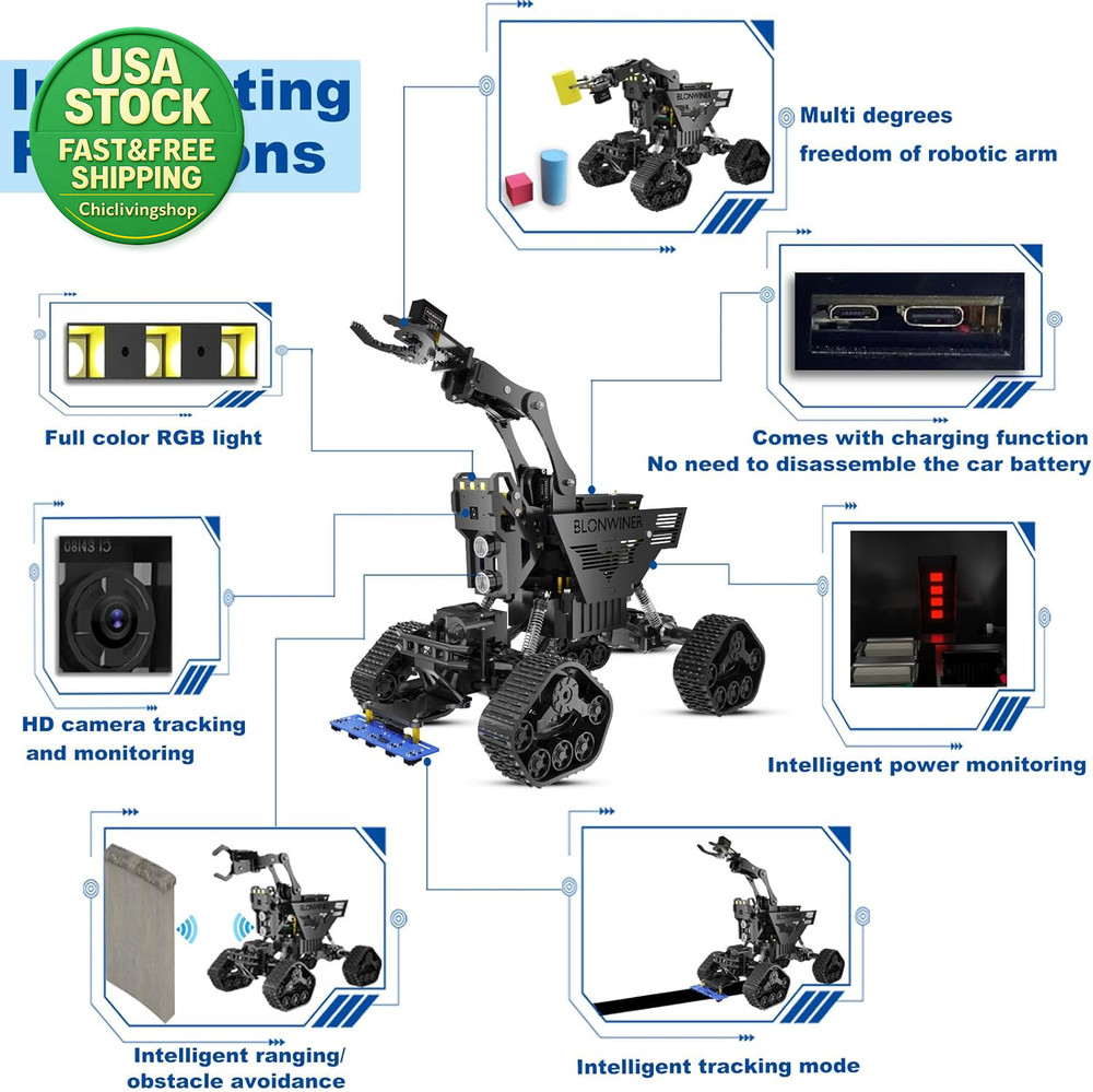 Robot Car Kit for Raspberry Pi Smart Robotics Arm STEM Programming Tank Kit