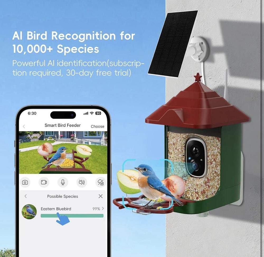 Smart Bird Feeder with Camera, Solar Panel & 5200mAh Battery,