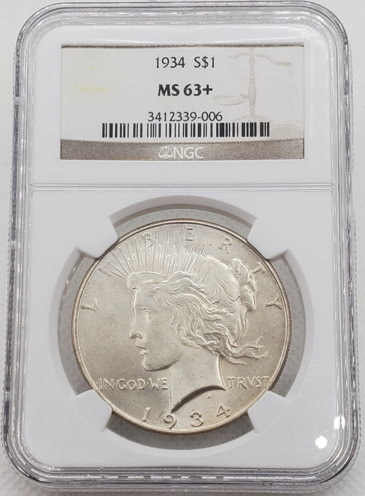 1934 Peace Silver Dollar NGC MS63+