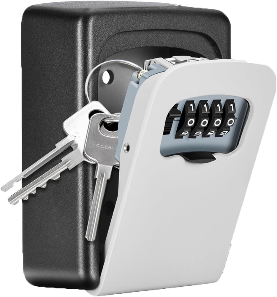 Key Lock Box Wall Mounted, 4 Digit Combination Lockbox for Outside, 5 Keys Gray