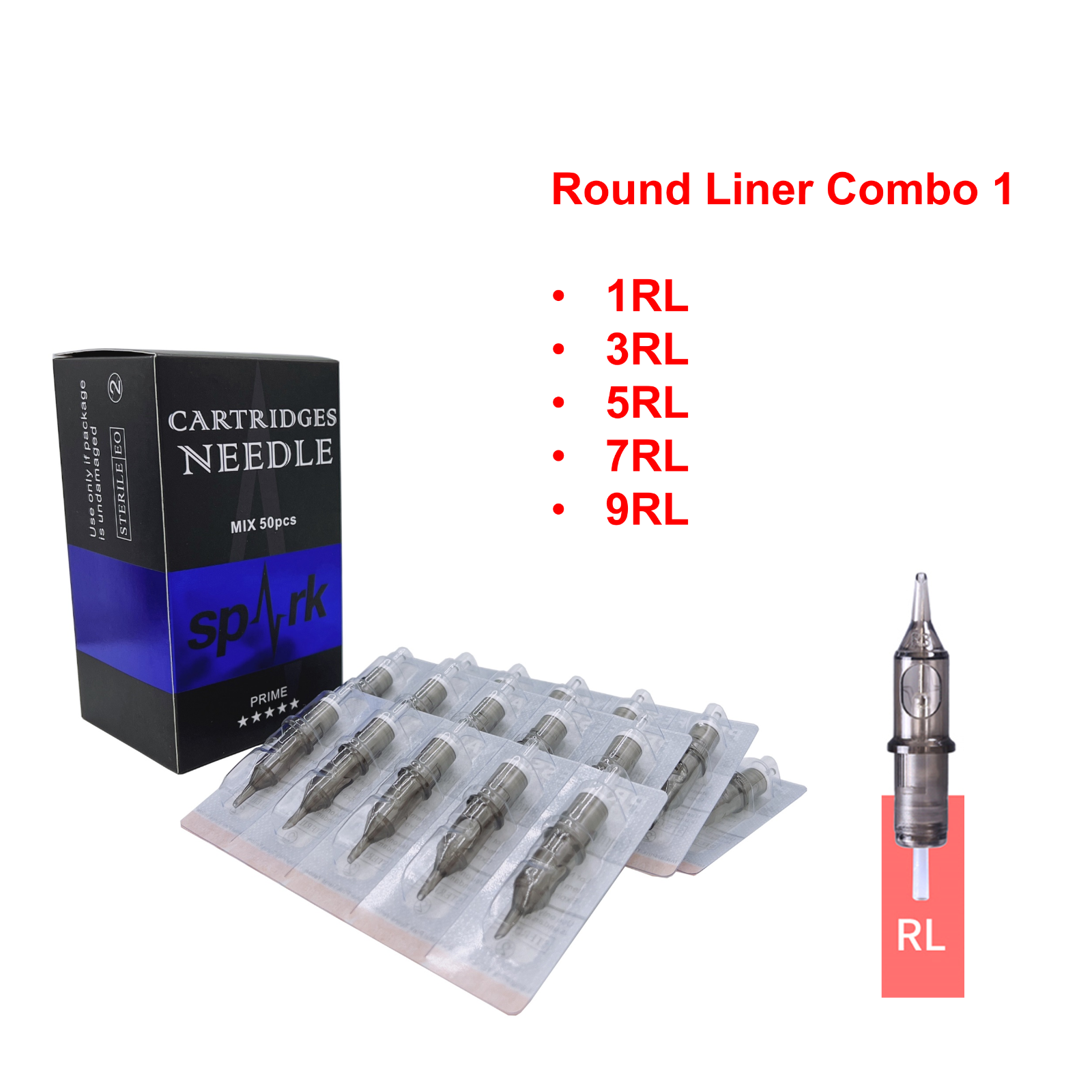 50PCS Mix Combo Spark Tattoo Sterilized Disposable Cartridge Needles
