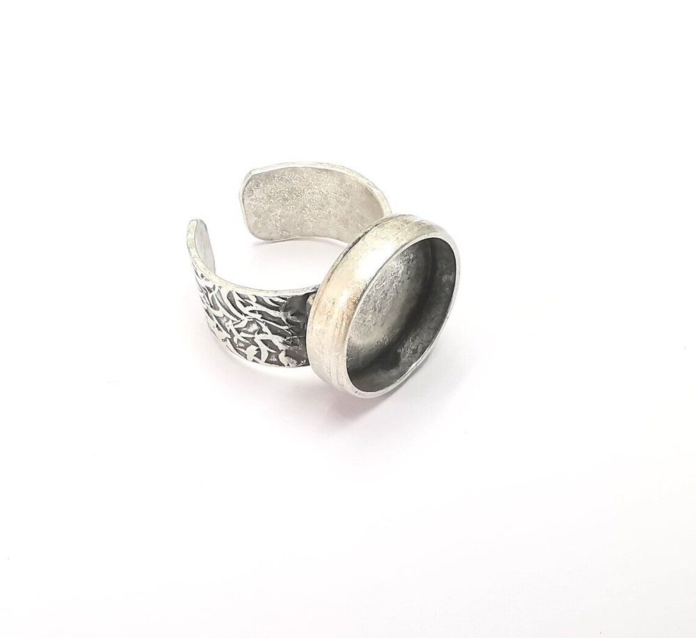 Round Antique Silver Ring Blank Setting, Cabochon Mounting Adjustable Resin Ring