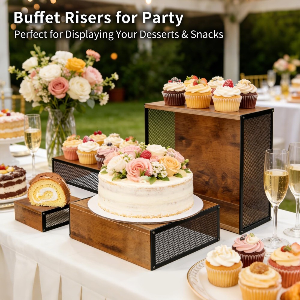 Cupcake Stand Large Buffet Risers 6" 8" 10" 12", 4 Pack Rustic Stackable Dese...