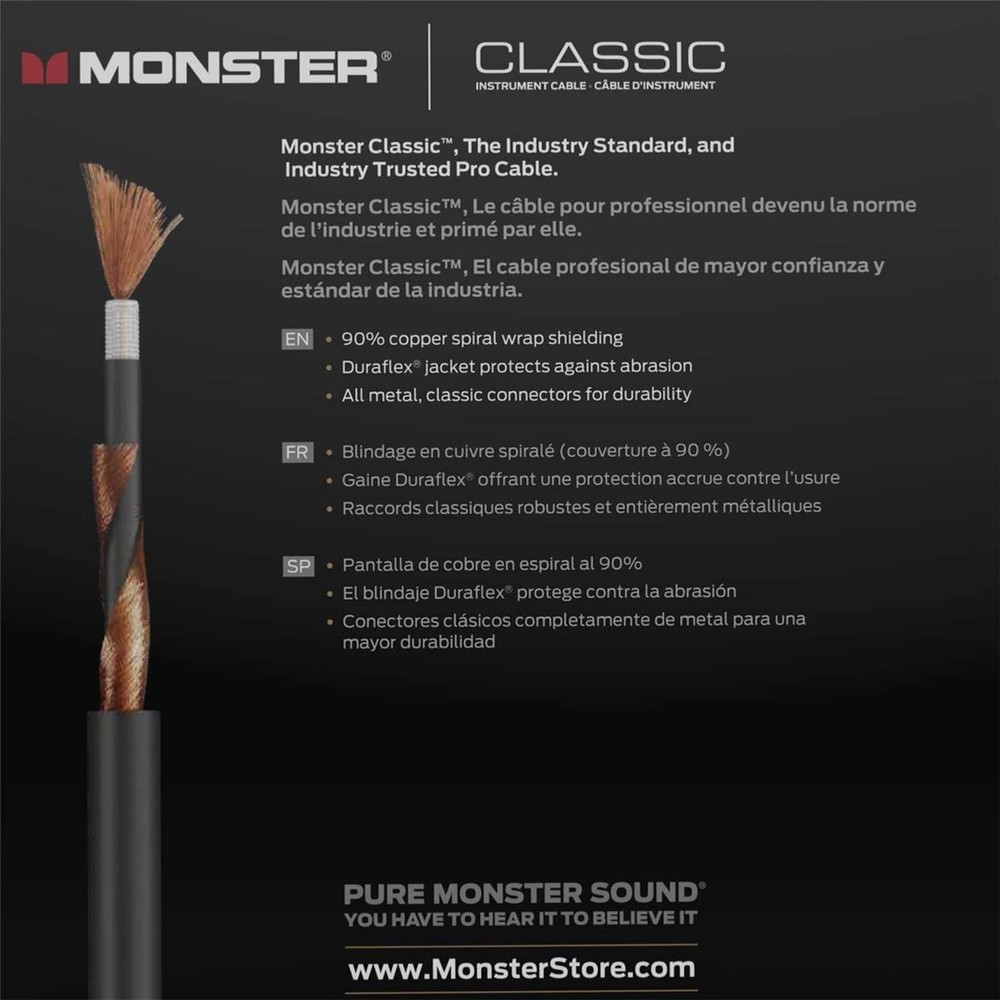 Monster Cable 12 ft Classic Guitar Cable Straight-Straight