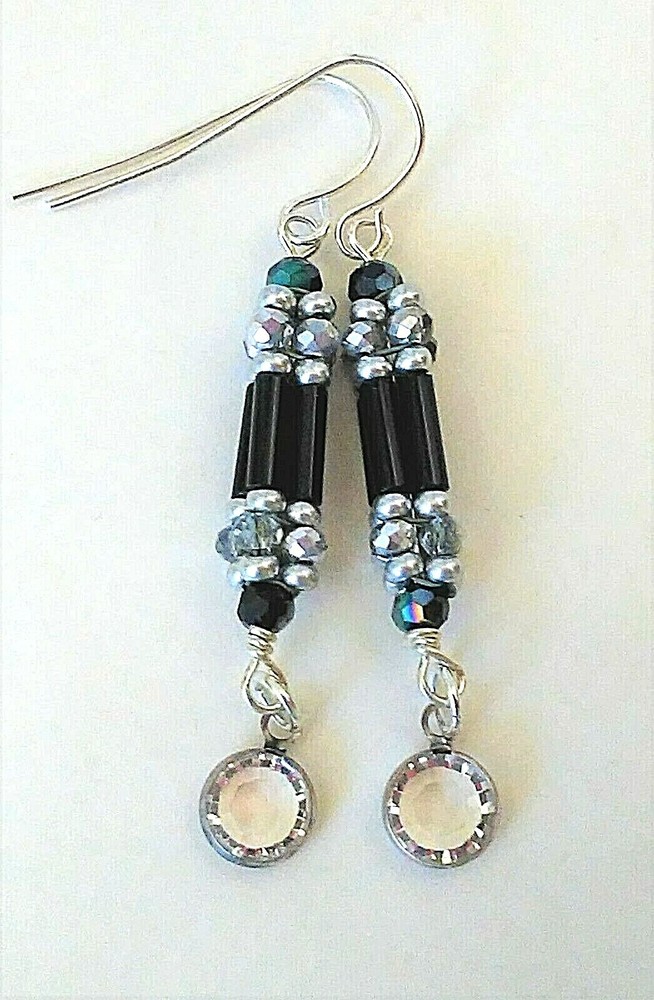 Handmade Black Crystal Dangle Earrings