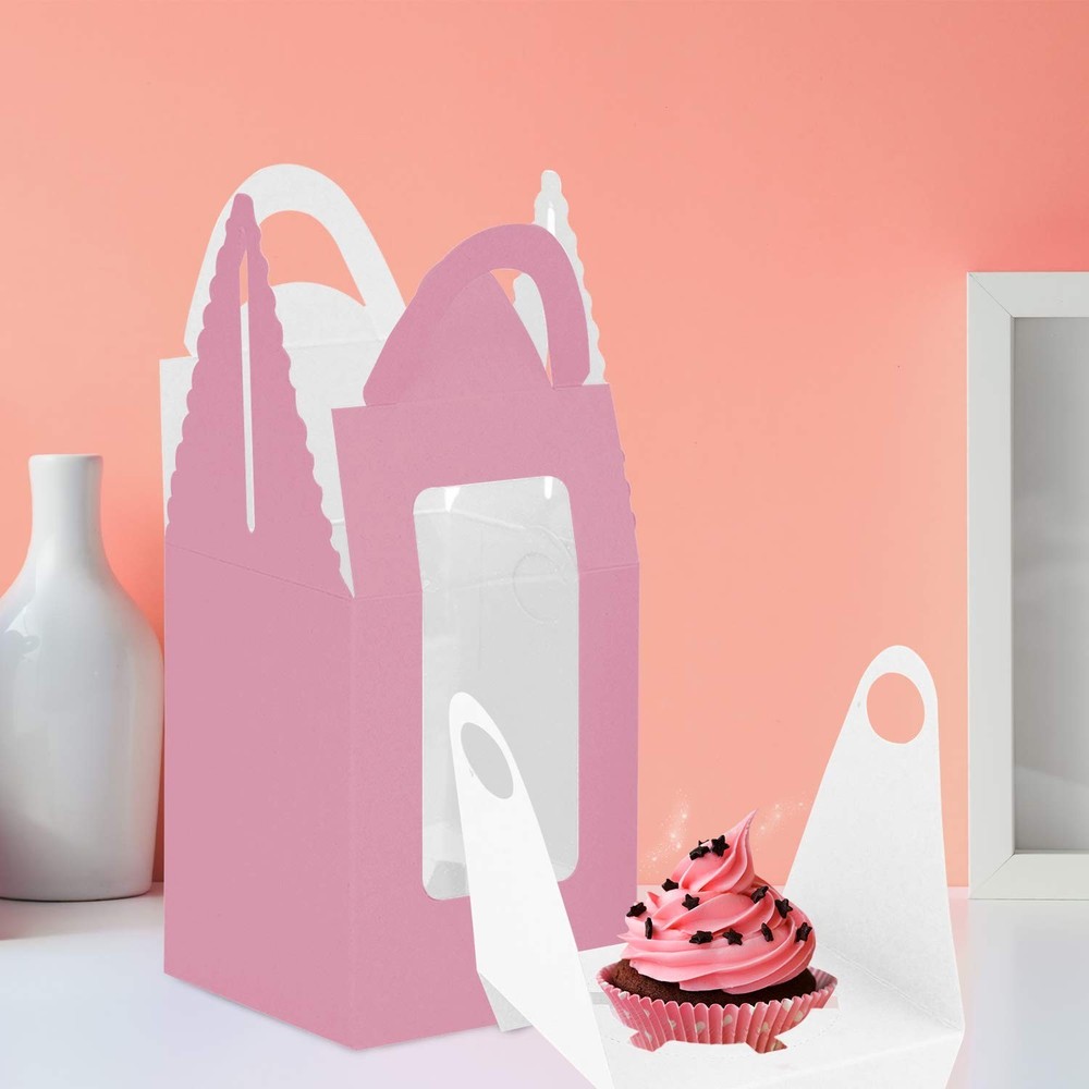 Pink Cupcake Boxes, 30 Pack - Clear Window Inserts, Handle - Muffin & Pastry ...