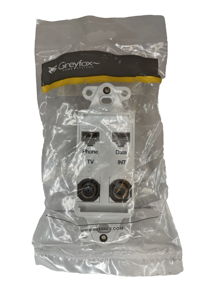 Greyfox Multimedia Decorator Frame, 2 Cat 5e & 2F-Connectors Factory Sealed