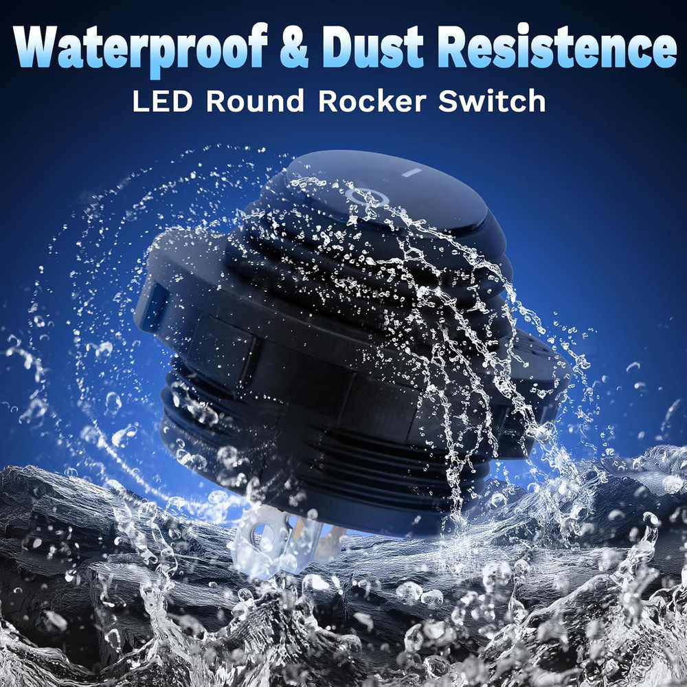 Round Rocker Switch, Toggle Switch 12V, Waterproof Lighted LED On/Off Switch for
