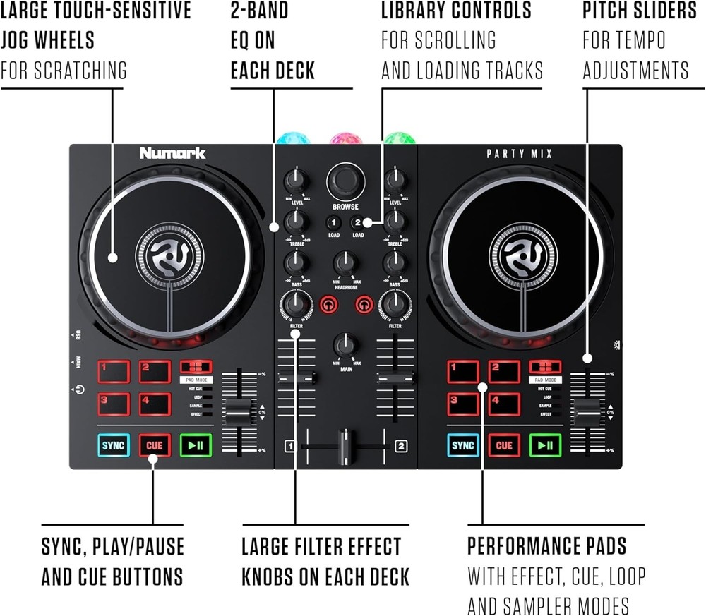 Compact DJ Controller with Lights and Mixer