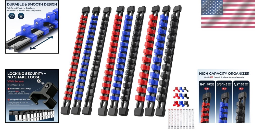 9-Piece Adjustable Socket Organizer Set - Heavy Duty ABS, Color-Coded