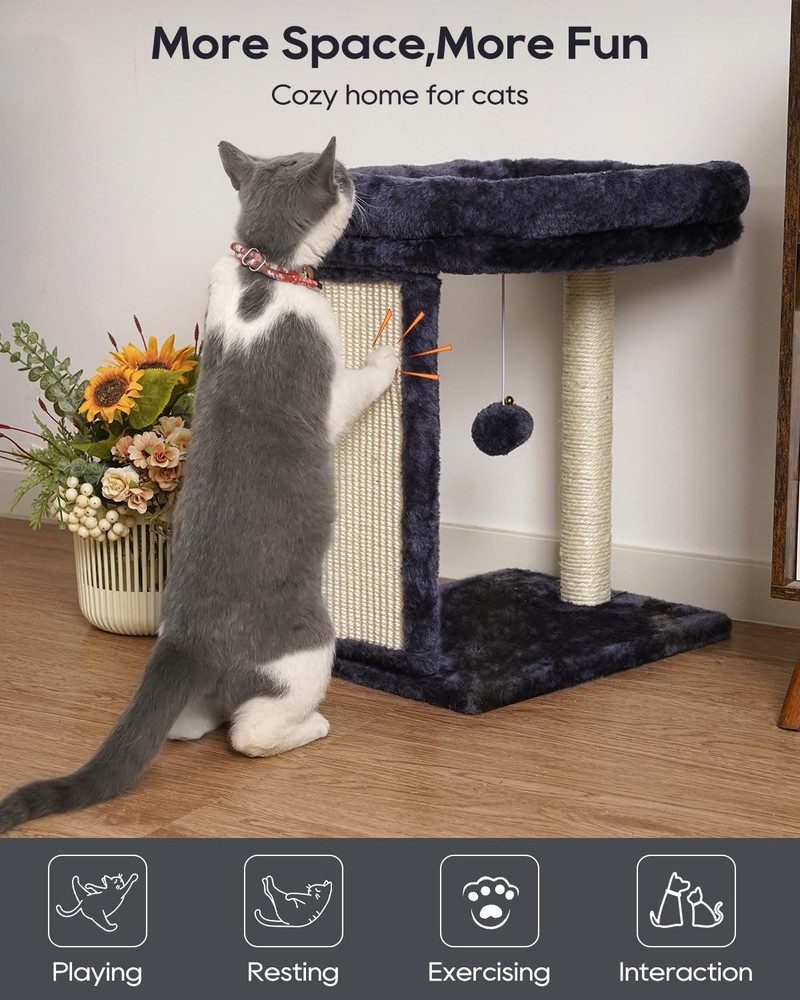 Samll Cat Tree with Scratching Board, Scratching Post with Perch for Indoor C...