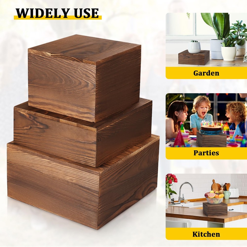 MOJIEZUO 6 Pack Wooden Buffet Risers Display Stands, Stackable Wood Black