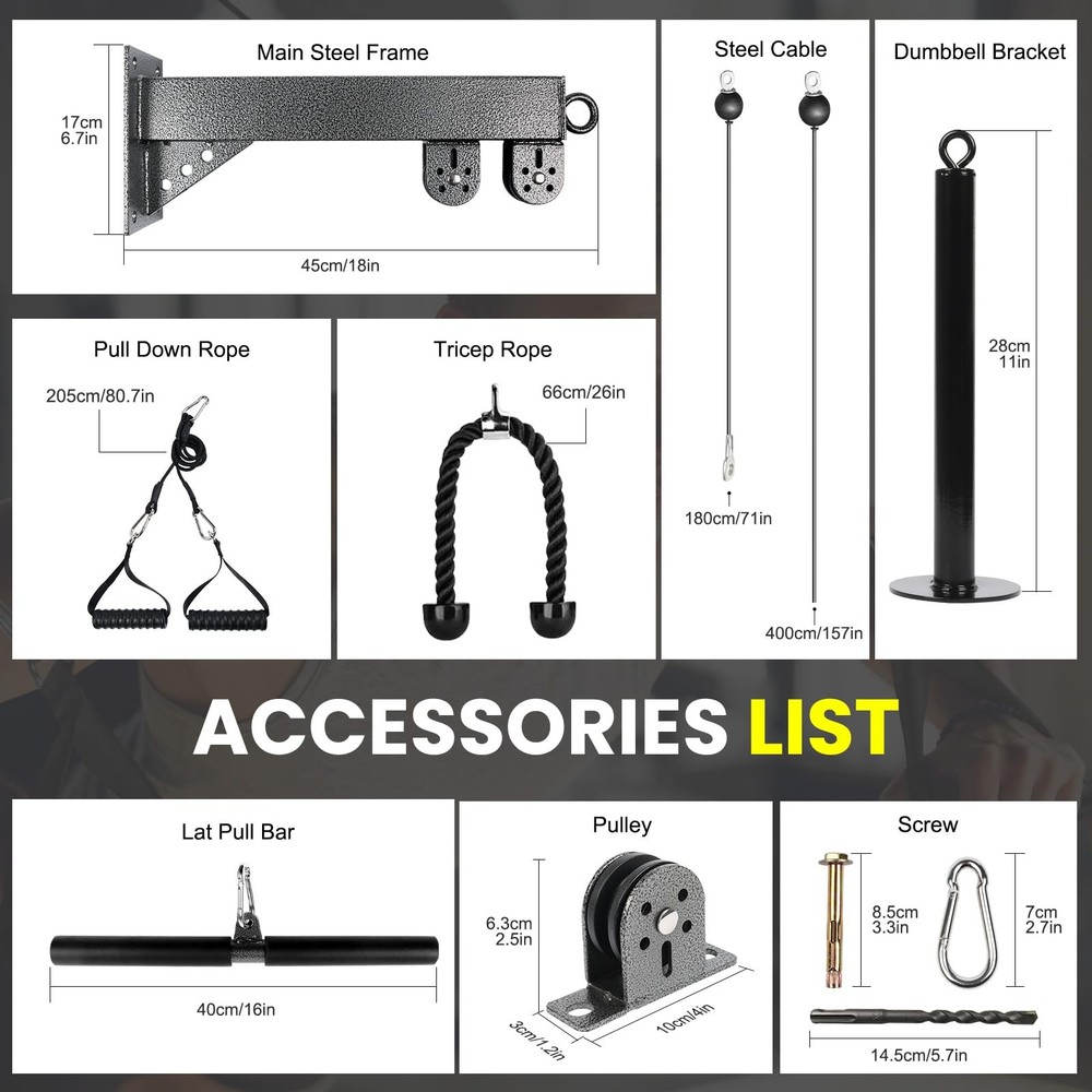 Pulley System for Home Gym, Wall Mount LAT Pull Down Machine Attachment with ...