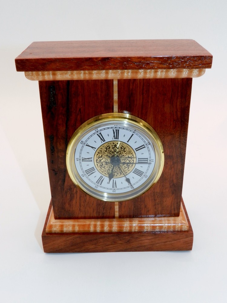 Handmade Desk Clock with quartz movement. Made from BUBINGA & CURLY MAPLE! #17