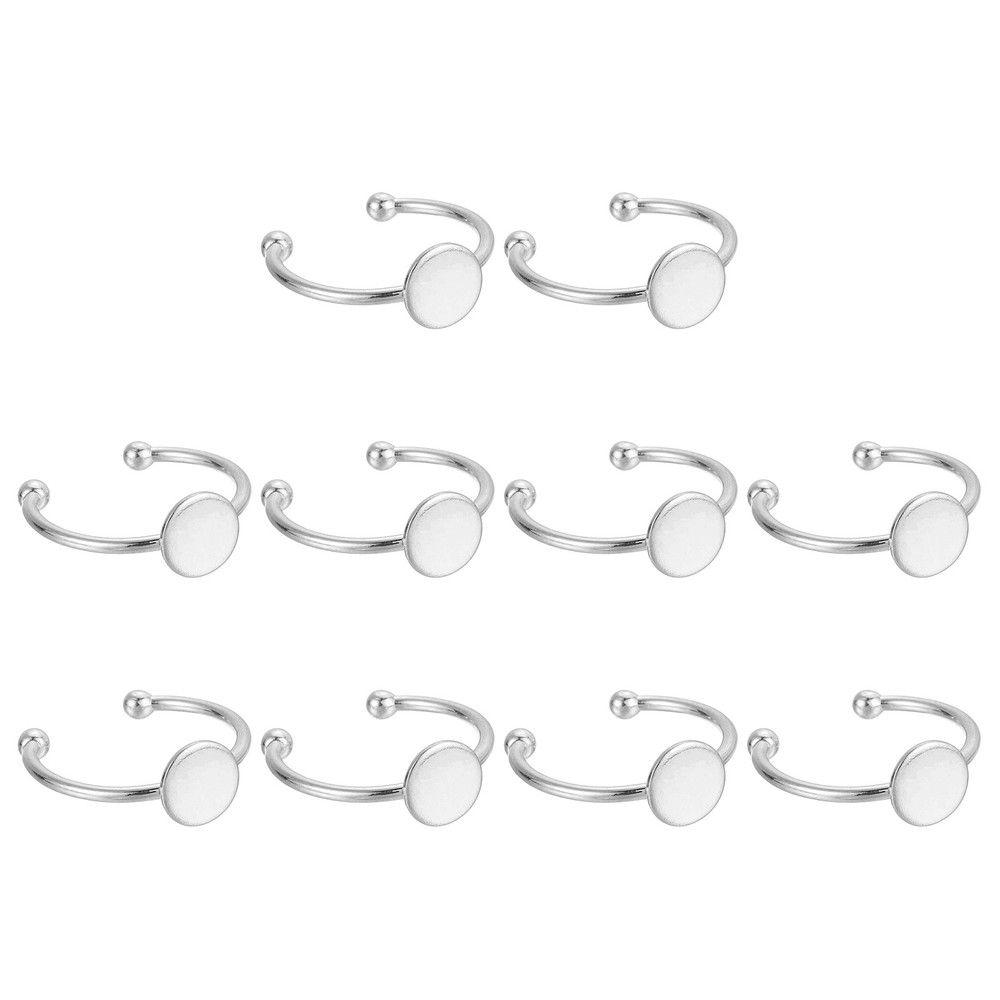 10 Pcs Metal Base Blank, 8mm Adjustable Pad Blank Base, Silver