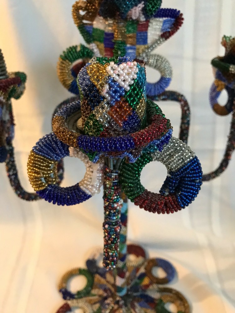 HANDCRAFTED BEADED CANDELABRA ~