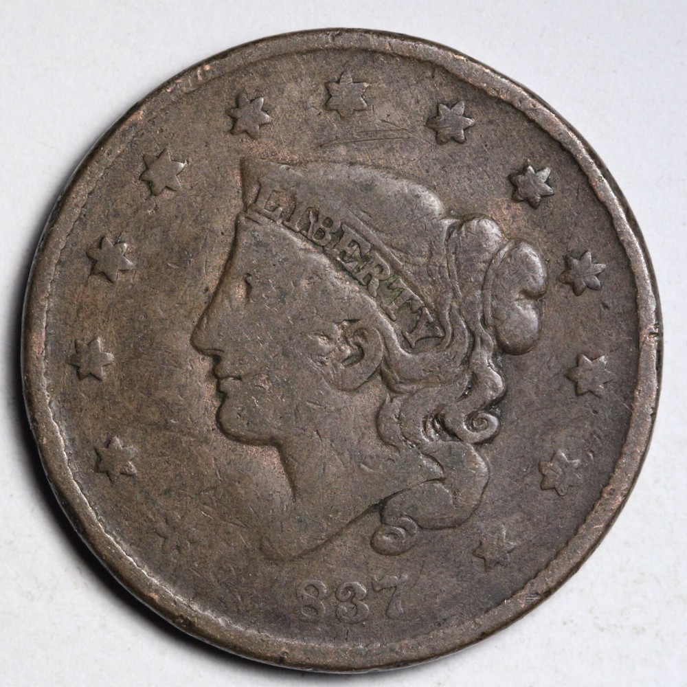 1837 Coronet Head Large Cent CHOICE FINE E180 DB
