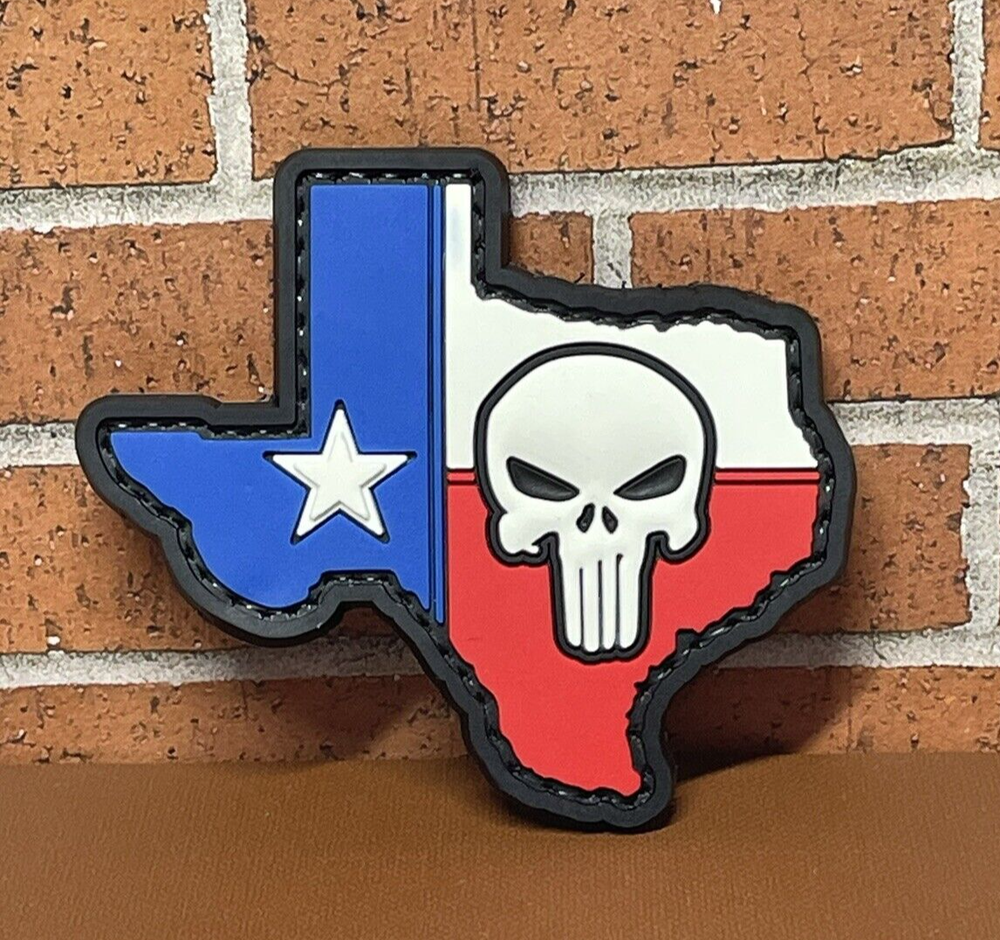 PVC Tactical Morale Patch - Punisher Skull Texas Flag Patch - Gun Patch