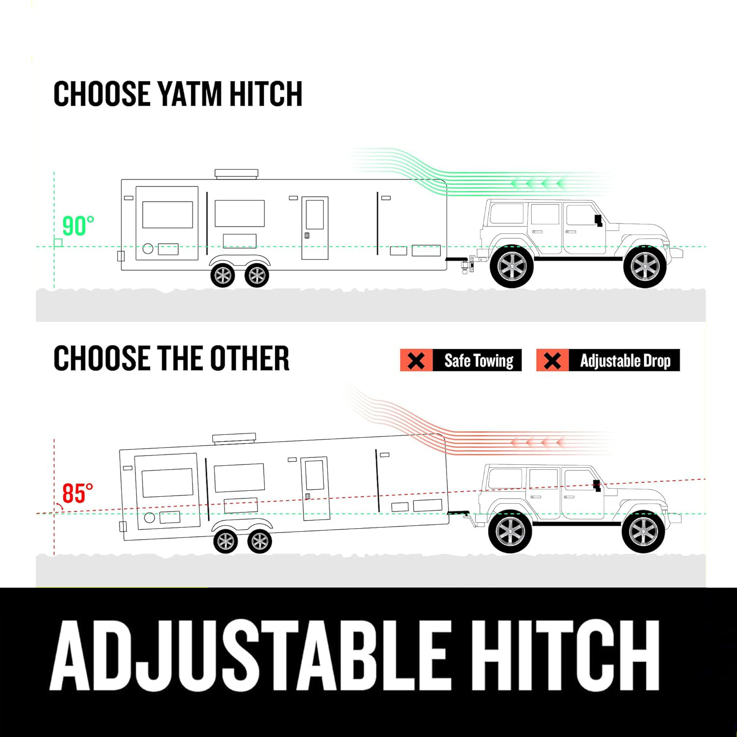 2'' Receiver Adjustable Trailer Hitch 8'' Drop Tow Hitch Tri-Ball Truck Hitch