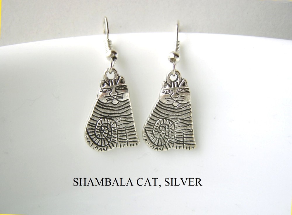 Laurel Burch Silver Shambala Cat Kitten Earrings
