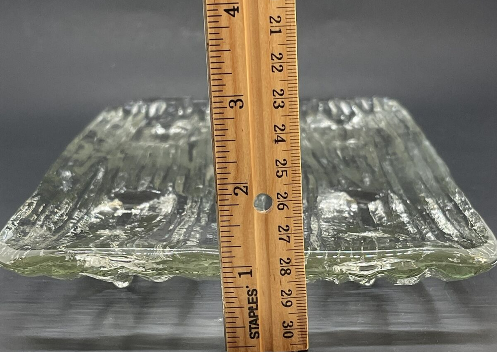 Italglass Corp Footed Glass Tray Bark-like Texture Rectangle Solid Thick Glass