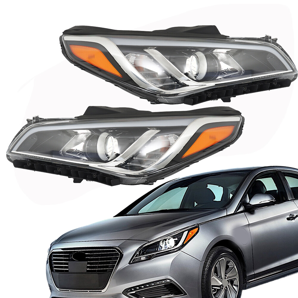Labwork Left+Right Headlight Assembly For 2015-2017 Hyundai Sonata Chrome Clear