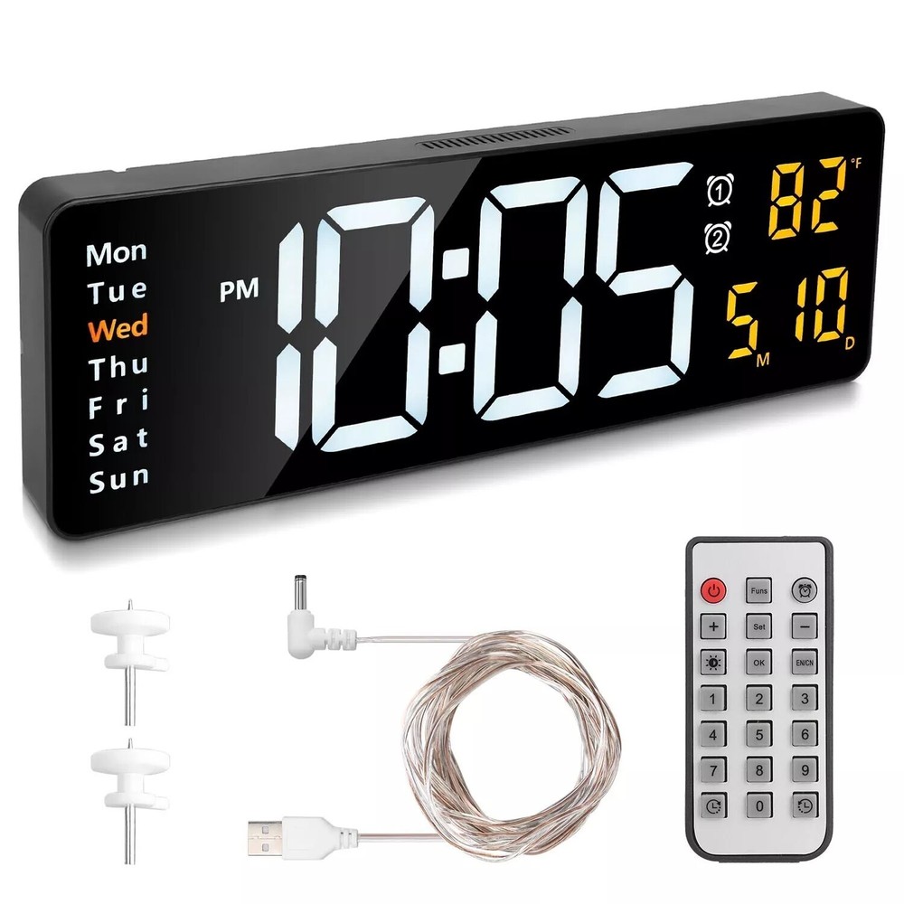 16" Large Digital Wall Clock with Remote, Large Display LED Wall Clock Timer ;