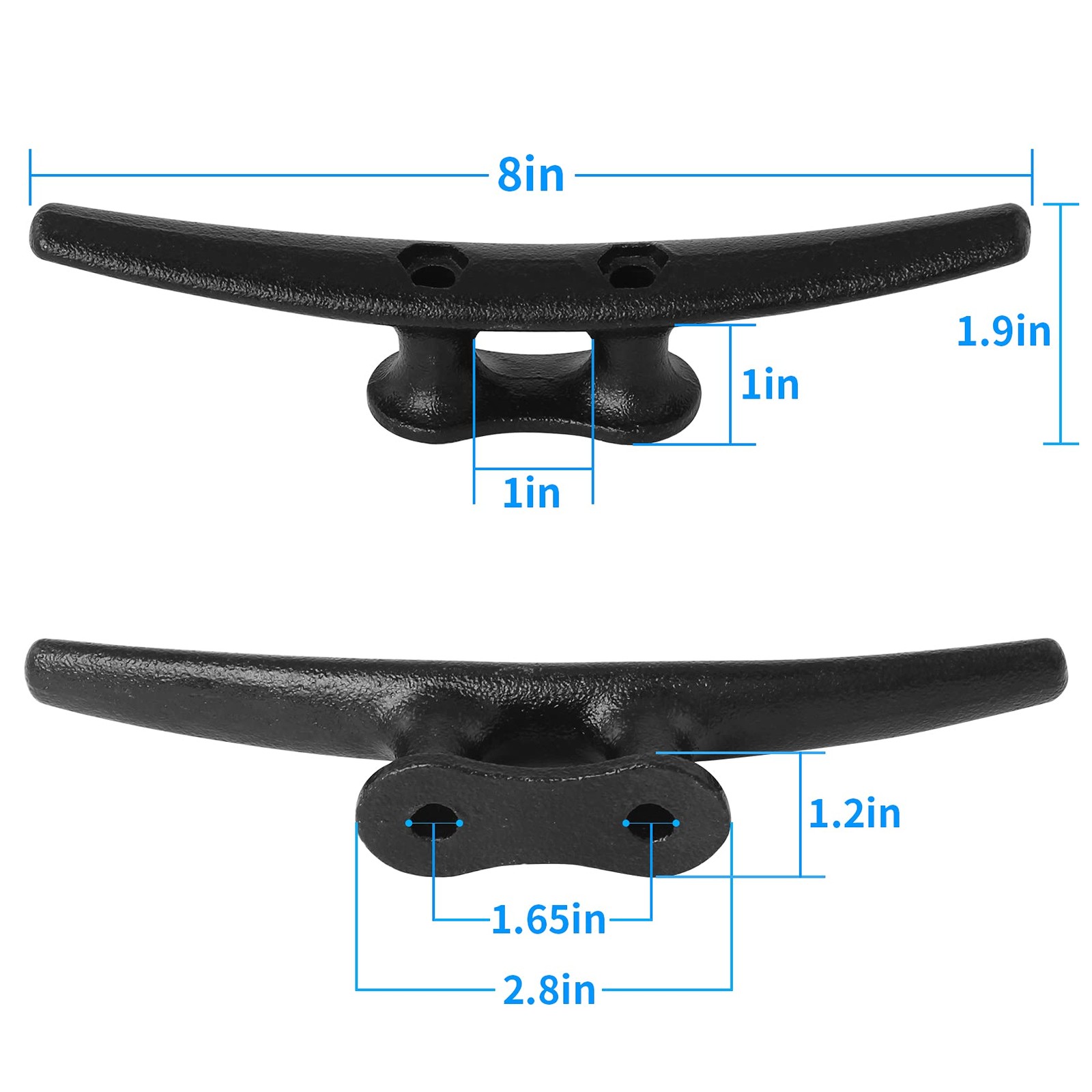 Boat Cleats 8 inch 2 PackElectrophoretic Coated Black Boat Dock Cleats Rope C...